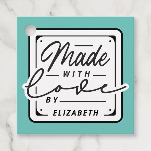 ラブスクエアラベルタグで作られた現代 フェイバータグ (正面)