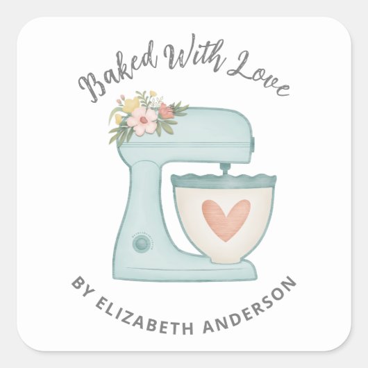 ラブスクエア焼いたステッカー付き可愛いケーキミキサー スクエアシール (正面)