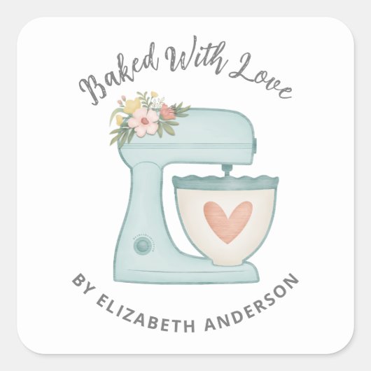 ラブスクエア焼いたステッカー付き可愛いケーキミキサー スクエアシール (正面)