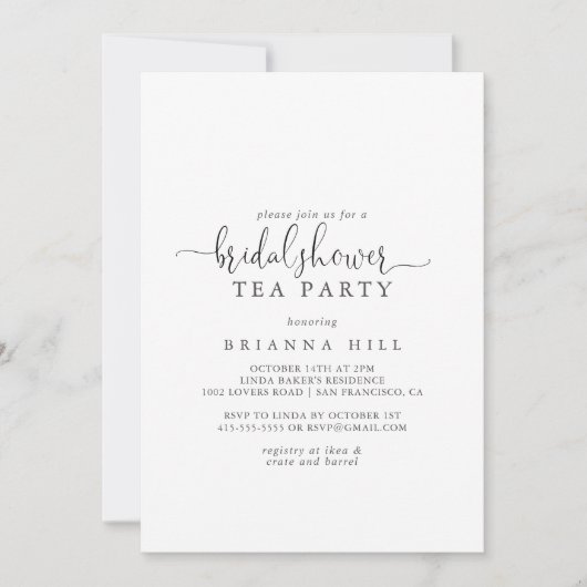 ラブスクファンシーリプトブライダルシャワー紅茶パーティーインビタット 招待状 (正面)