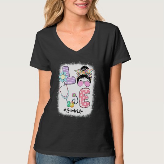 ラブスクラブライフおもしろいメッシーブンイースターデイナース Tシャツ (正面)