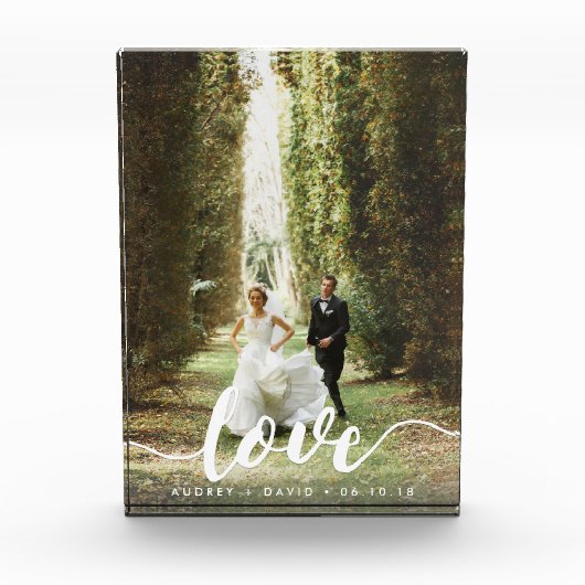 ラブスクリプトオーバーレイ |パーソナライズされたの結婚写真 フォトブロック (正面)