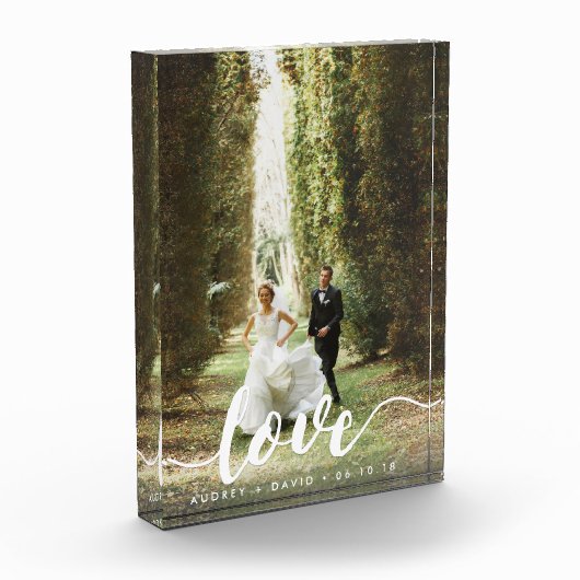 ラブスクリプトオーバーレイ |パーソナライズされたの結婚写真 フォトブロック (左)