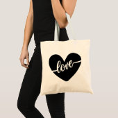 ラブスクリプトタイポグラフィブラックハートバレンタイン トートバッグ (正面(商品))