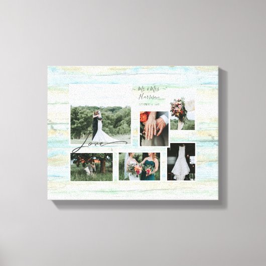 ラブスクリプト素朴ビーチ結婚式コラージュ6写真 キャンバスプリント (正面)
