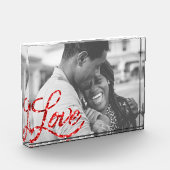 ラブスクリプト |赤グリッターモダン書道ハート フォトブロック (左)