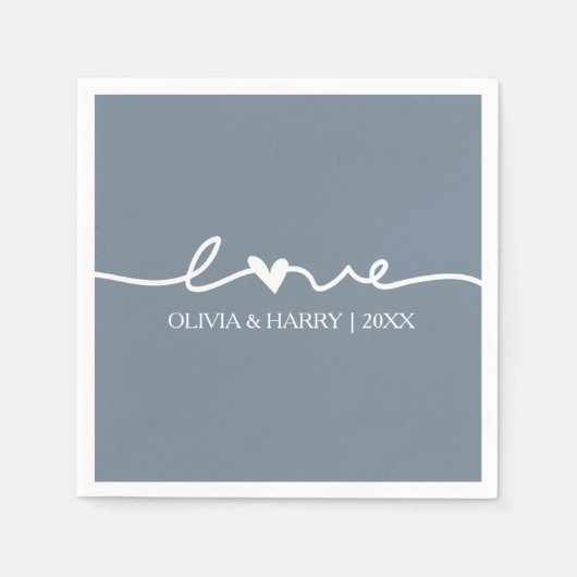 ラブスクリモダンプトほこりっぽいブルー結婚ズ紙ナプキン スタンダードカクテルナプキン (正面)