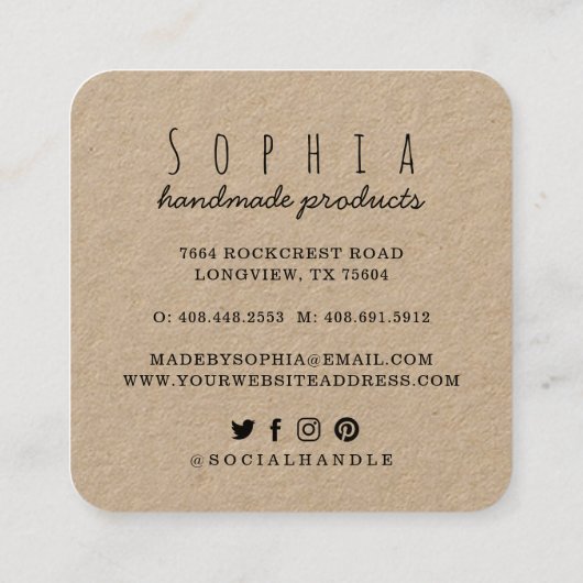 ラブスケッチ花模様とハートで手作り スクエア名刺 (裏面)