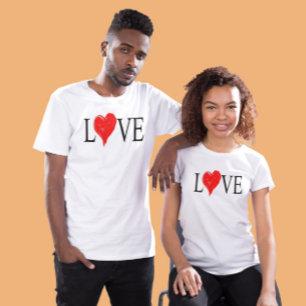 ラブスタイリッシュ赤いハートロマンチックカップル引用文 Tシャツ