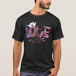 ラブステソスコープナースハッピーヴァレンティーンズデイピンクL Tシャツ