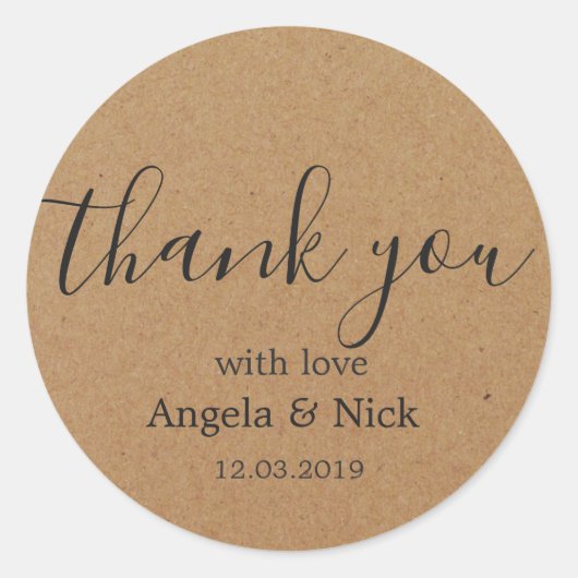 ラブステッカー付きクラフトありがとう ラウンドシール (正面)