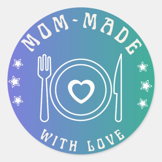 ラブステッカー付きブルーのグラデーションのお母さん ラウンドシール (正面)