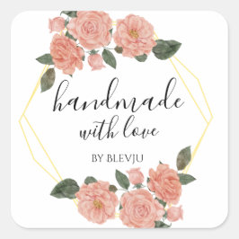 ラブステッカー付き手作りフラワースクエアシール スクエアシール