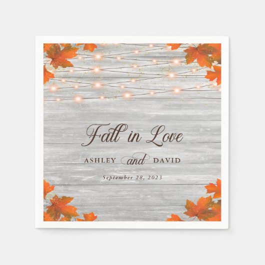 ラブストリングライト素朴ズのウッド秋結婚 スタンダードカクテルナプキン (正面)