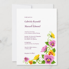 ラブストーリーお祝いウォーターカラーパンジー結婚ズ 招待状