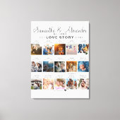 ラブストーリーのタイムライン カップルの結婚記念日 キャンバスプリント (正面)