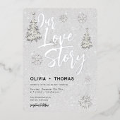 ラブストーリーウィンターワンダーランド雪結婚片 箔招待状 (正面)