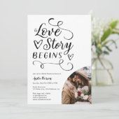 ラブストーリーミニマルなブラックフォトブライダルシャワー 招待状 (スタンド正面)