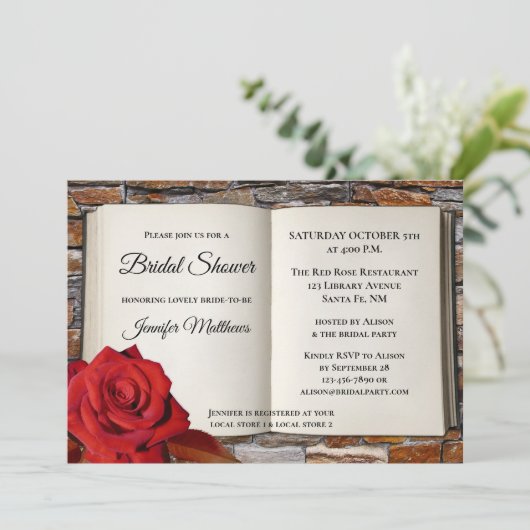 ラブストーリーロマンスブックブライダルシャワー招待状 招待状 (スタンド正面)