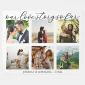 ラブストーリー写真コラージュ結婚の記念日 フリースブランケット (正面(横))