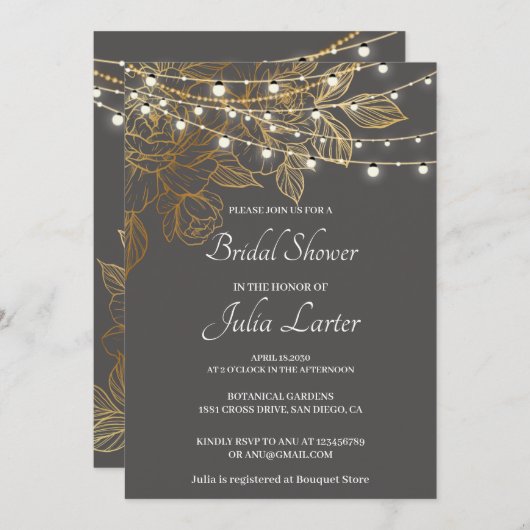 「ラブストーリー展開:私たちのブライダルシャワー 招待状 (正面/裏面)