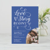 ラブストーリー青い白い写真ブライダルシャワー 招待状 (スタンド正面)