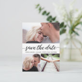 "ラブストーリー"カスタム写真デートを結婚保存 ポストカード (スタンド正面)