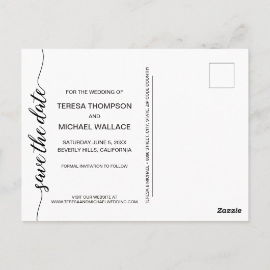 "ラブストーリー"カスタム写真デートを結婚保存 ポストカード (裏面)