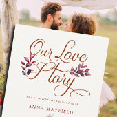 ラブストーリー ロマンティック 紅葉 バーガンディー ウェディング 招待状