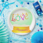 ラブスノーグローブかわいいボホカラフル ペーパープレート (パーティー)