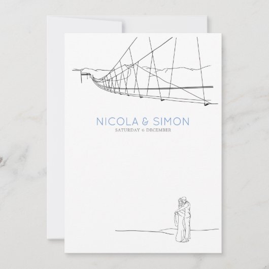 ラブスノーマウンテンの山の峰にスキーゲレンデのカップル 招待状 (正面)