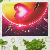 ラブスパークル絵文字ハート キッチンタオル (折り畳み)