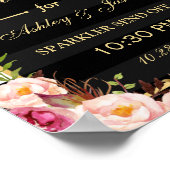 ラブスパークル金ゴールドストライプフローラ結婚のサイン ポスター (角)