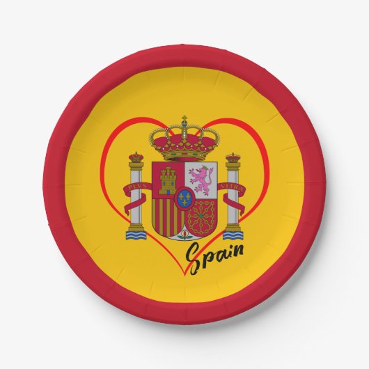ラブスペインパーティースペインの愛国国旗、ハート ペーパープレート (正面)
