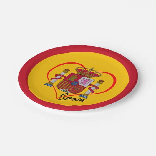 ラブスペインパーティースペインの愛国国旗、ハート ペーパープレート (アングル)