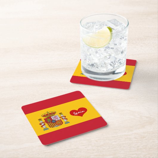 ラブスペイン&フラッグ/スポーツパーティー装飾 スクエアペーパーコースター (インサイチュ)