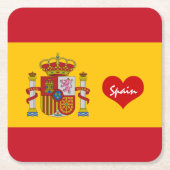 ラブスペイン&フラッグ/スポーツパーティー装飾 スクエアペーパーコースター (正面)