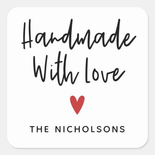 ラブスモールビジネスラベル付き手作り スクエアシール (正面)