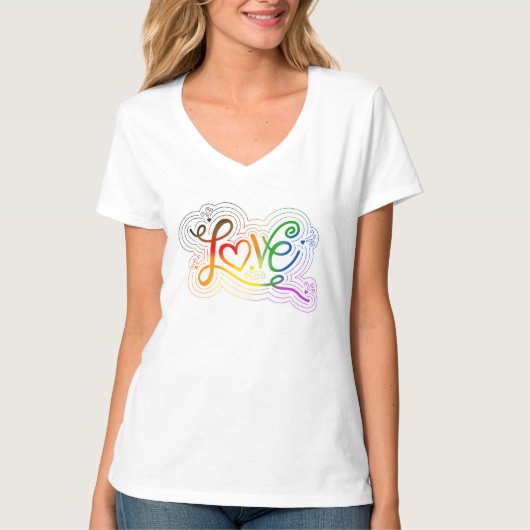 ラブスワールドードルLGBTQ+ POCプライドフラグレタリング Tシャツ (正面)