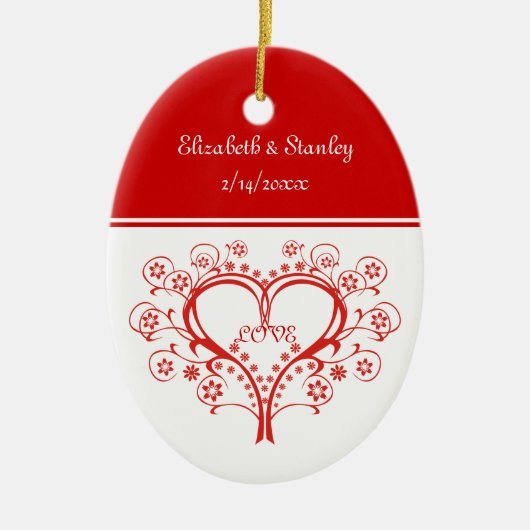 ラブスワールハートバレンタインデーカスタムオーナメント セラミックオーナメント (正面)