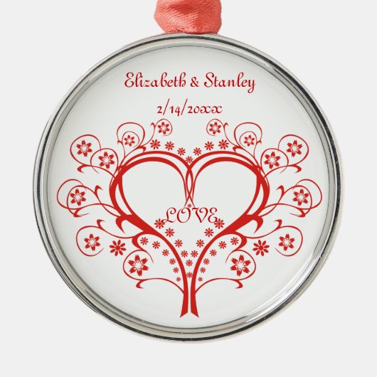 ラブスワールハートバレンタインデーカスタムオーナメント メタルオーナメント (正面)