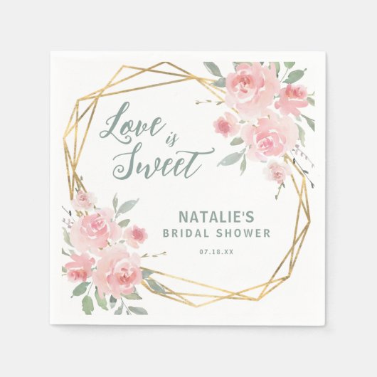 ラブズスイートピンクフローラブライダルシャワーナプキンス スタンダードカクテルナプキン (正面)