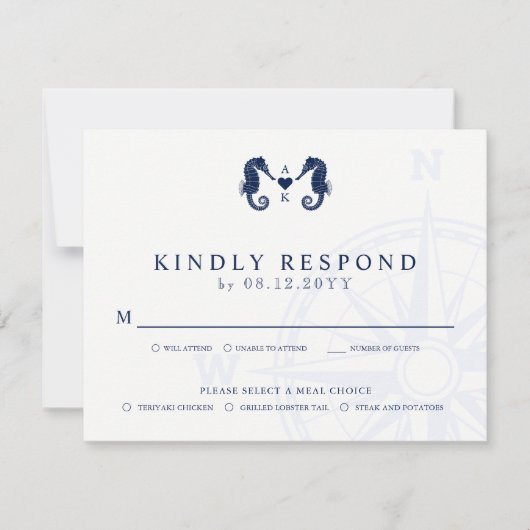 ラブズタイド |シーホーステーマウェディングRSVPの食事 出欠カード (正面)
