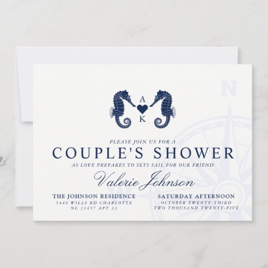 ラブズタイド | Dual Seahorseをテーマにしたカップルのシャワー 招待状 (正面)