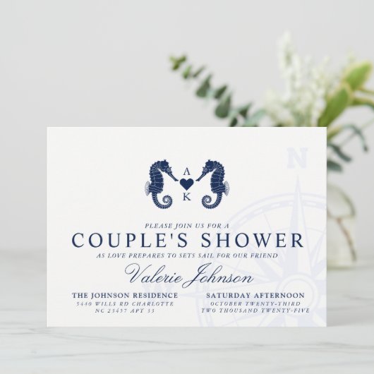 ラブズタイド | Dual Seahorseをテーマにしたカップルのシャワー 招待状 (スタンド正面)