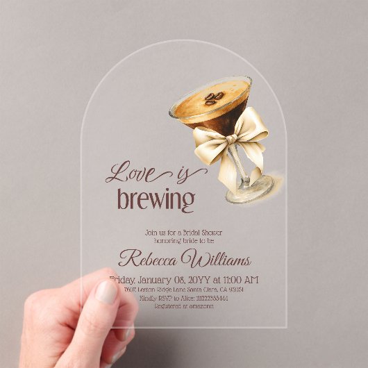 ラブズブルーイングボーエスプレッソマルティーニブライダルシャワー アクリル招待状 (インサイチュ (ポータブル))