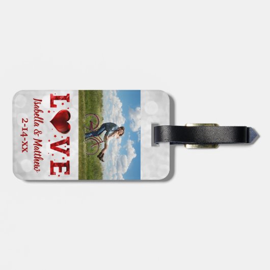 ラブズ結婚ハネムーン赤いハート写真 ラゲッジタグ (裏面横)