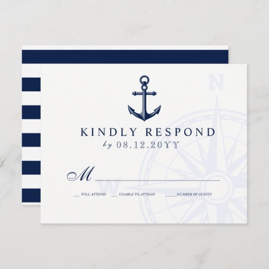 ラブセットセイルいかり航海のウェディングRSVP 出欠カード (正面/裏面)