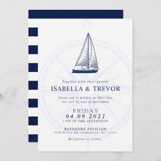 ラブセットセイルウインドバラ航海のウェディング招待 招待状 (正面/裏面)