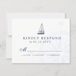 ラブセットセイルボート航海ののネイビ結婚ーRSVP 出欠カード